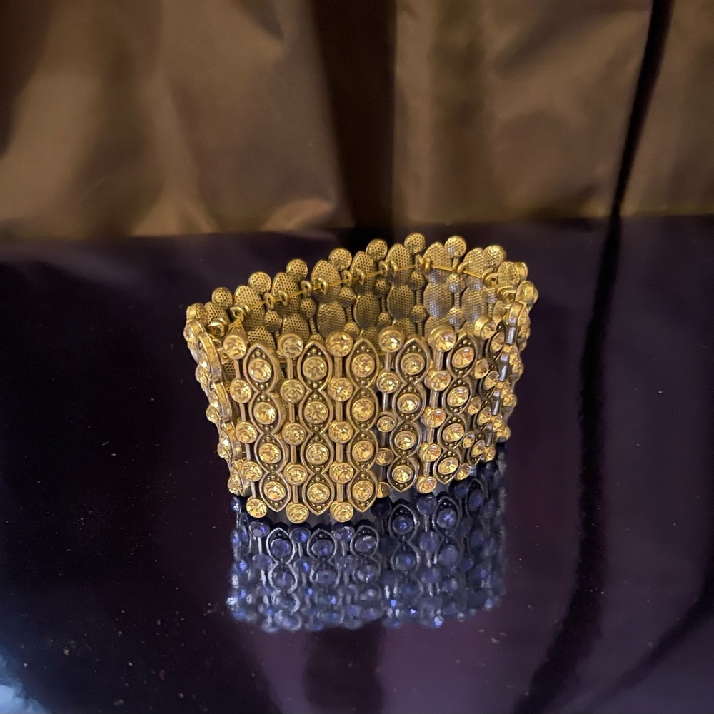 Large Clear Rhinestone Silver Toned Stretch Bracelet
